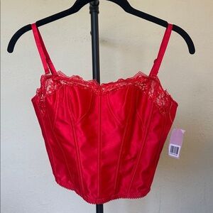 NWT SAVAGE x FENTY red lace lingerie corset boned‎ strapless bustier crop top